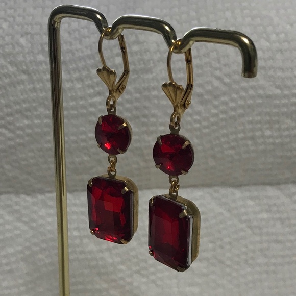 Tudors Anne Boleyn Gold & Double Ruby Renaissance Earrings, Handmade Replicas - Picture 5 of 14